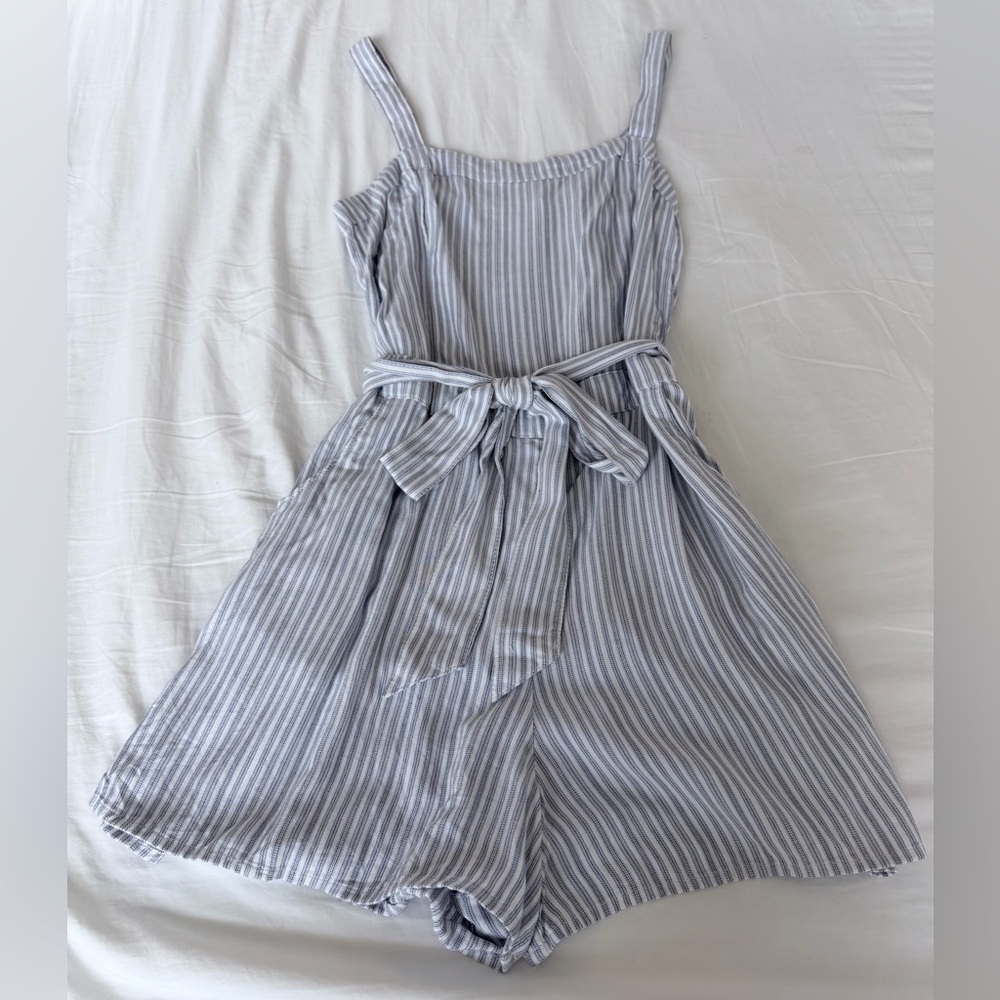 Hollister White and Navy Striped Knit Romper